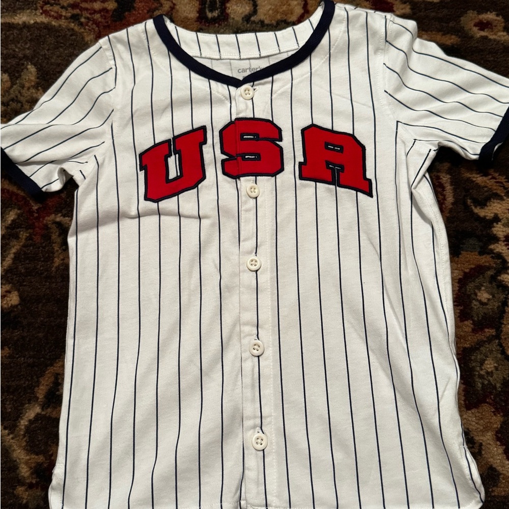 Carter's Kids USA Striped Shirt - White and Red